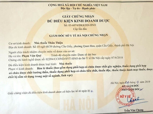 Giấy chứng nhận đủ điều kiện kinh doanh dược