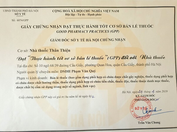 Giấy thực hành nhà thuốc tốt GPP