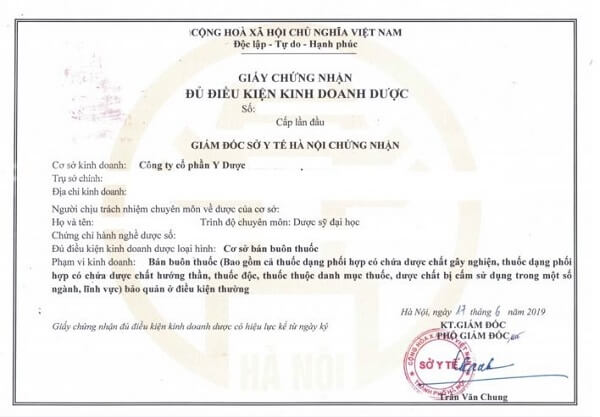 Mẫu giấy chứng nhận đủ điều kiện kinh doanh thuốc